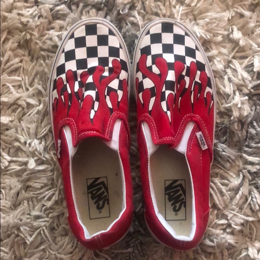 Vans Slip-On Checkerboard Flame Red & White Skate